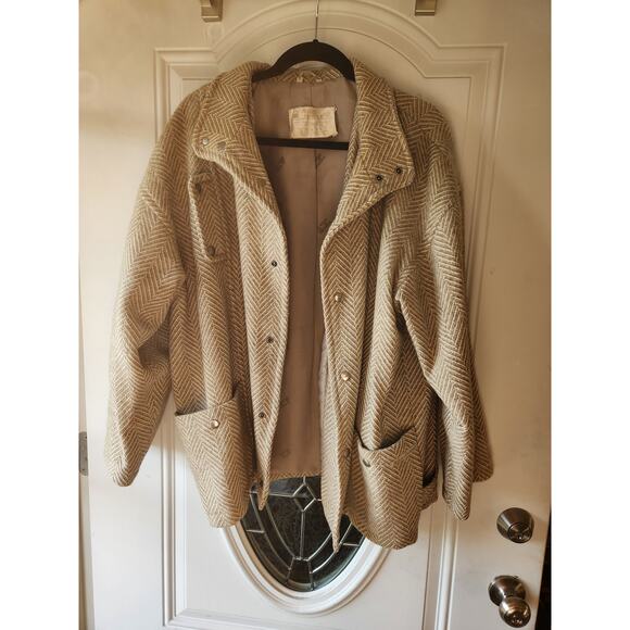 Alafoss of Iceland Vtg 100% Pure Virgin Wool Size Small Cream & Tan Herringbone - Picture 3 of 8